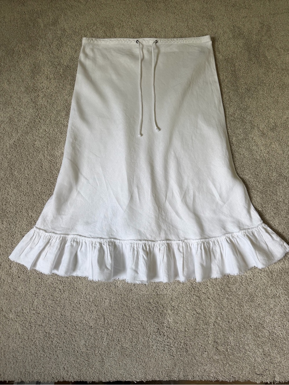 Vintage J.Crew Midi 100% Linen Skirt in White Size Small, Tie Front
